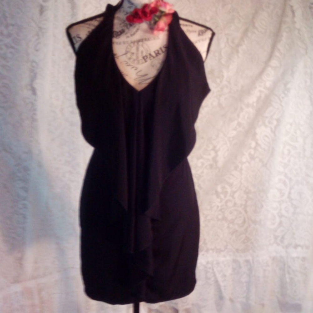 Cute! Solemio black ruffle front dress sma…
